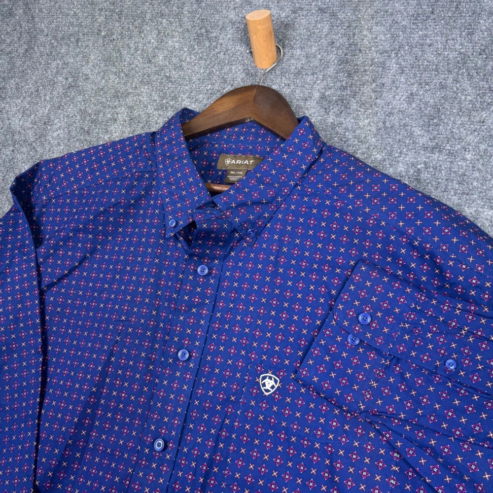 Ariat Button Down Shirt Mens 3XL Blue Geometric Print Western Long Sleeve 0610